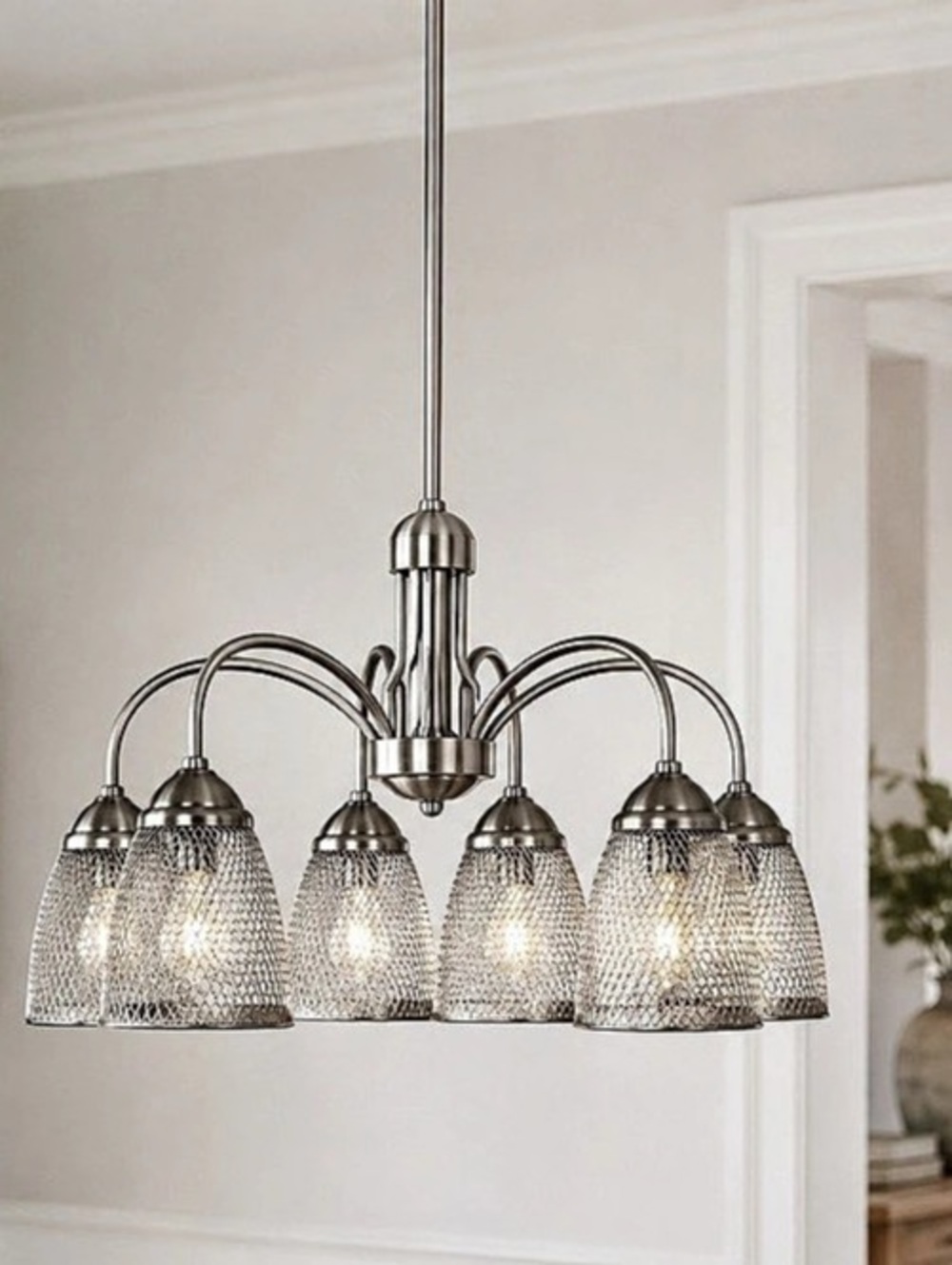 NEW Kichler 52269NI 5-Light Brushed Nickel Pendant Chandelier w/ Metal Mesh Shad